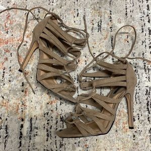 Taupe Lace-Up Heels